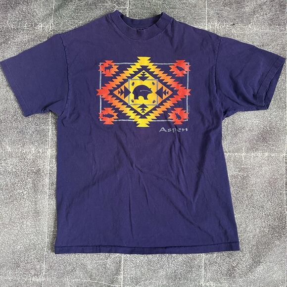 Hanes Other - Men's Vintage 90s Hanes Aspen Colorado Purple Tribal Aztec Bear T Shirt Tee Sz L